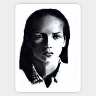 charcoal drawing of a woman Sticker